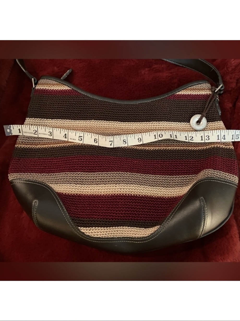 New The Sak Striped Knit Shoulder Bag in Burgundy, Brown & Cream - Picture 4 of 7